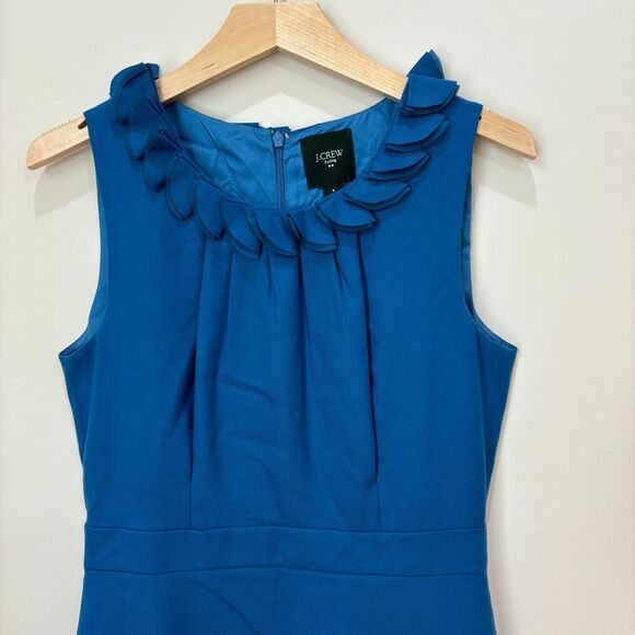 J Crew Blue Sheath Dress Size 6 Ruffles Wool Blend Career Workwear - Picture 2 of 10